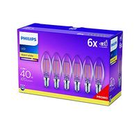 Philips LED Premium Classic Candle Light Bulbs 6 Pack [E14 Small Edison Screw] 4W - 40W Equivalent, Warm White (2700K), Non Dimmable