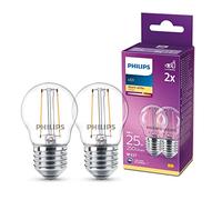 Philips LED Premium Classic P45 Clear Light Bulb 2 Pack [E27 Edison Screw] 25W, Warm White 2700K, Non Dimmable