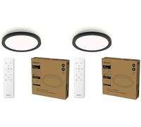 Philips LED Remote Control Ceiling Light, Round, 30 cm, Dimmable, Tunable White Light, Living Room, Bedroom, No Flicker or Glare, Modern Design, Black (Pack of 2)