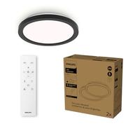 Philips LED Remote Control Ceiling Light, Round, 30 cm, Dimmable, Tunable White Light, Living Room, Bedroom, No Flicker or Glare, Modern Design, Black, 2 Pack