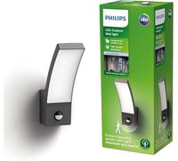 Philips LED Splay Outdoor Wall Light with Motion Sensor [Cool White - Anthracite Grey] Water Resistant IP44, For Garden, Patio and Terrace Lighting.