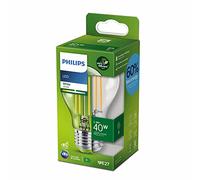Philips LED Ultra Efficient Light Bulb A Label Energy Rating [White 3000K - E27 Edison Screw] 40W A60 Clear. for Indoor Home Lighting.