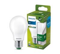 Philips LED Ultra Efficient Light Bulb A Label Energy Rating [White 3000K - E27 Edison Screw] 60W A60 Frosted. For Indoor Home Lighting.
