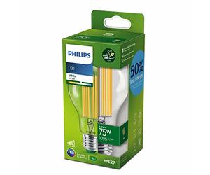 Philips LED Ultra Efficient Light Bulb A Label Energy Rating [White 3000K - E27 Edison Screw] 75W, A70 Clear. for Indoor Home Lighting.