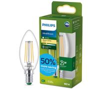 Philips LED UltraEfficient Clear B35 Candle Filament Bulb, E14 Small Edison Screw, Energy Class A, 252 lm, 25W Equivalent, Warm White (2700K), EyeComfort, 50,000 Hours, 1 Pack