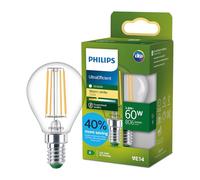 Philips LED UltraEfficient Clear P45 Filament Bulb, E14 Small Edison Screw, Energy Class A, 806 lm, 60W Equivalent, Warm White (2700K), EyeComfort, 50,000 Hours, 1 Pack