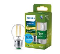 Philips LED UltraEfficient Clear P45 Filament Bulb, E27 Edison Screw, Energy Class A, 806 lm, 60W Equivalent, Warm White (2700K), EyeComfort, 50,000 Hours, 1 Pack