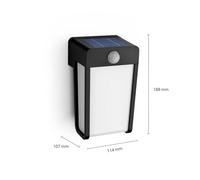 Philips Lighting Shroud Outdoor Solar Wall Light, 2.3W, 2700K, Black, Clear Glass, Motion Sensor, IP44 Weatherproof