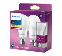 Philips Light Bulb LED Globe Frosted Bayonet B22 Warm White 100W Non-Dimmable 2pcs
