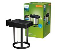 Philips Lighting Camill UltraEfficient Outdoor Solar wall Light, Round, 1.4W, 3000K, Black, Frosted, Motion Sensor, IP44 Weatherproof