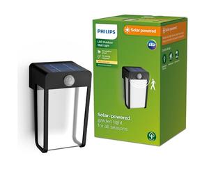 Philips Lighting Jivix Outdoor Solar Wall Light, 1.4W, 2700K, Black, IP44 Weatherproof