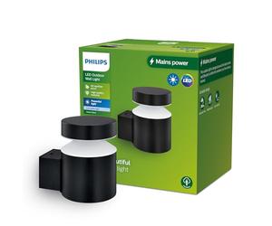 Philips Lighting Laven Outdoor wall Light, 6W, 2700K Warm White Light, Black, IP44 Weatherproof
