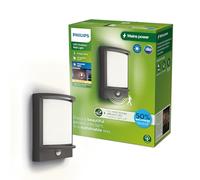 Philips Lighting Samondra UltraEfficient Outdoor Wall Light, 3.8W, 2700K, Antracite, Motion Sensor, IP44 Weatherproof