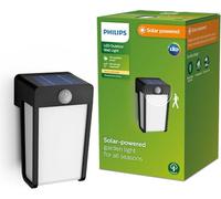 Philips Lighting Shroud Outdoor Solar Wall Light, 2.3W, 2700K, Black, Clear Glass, Motion Sensor, IP44 Weatherproof