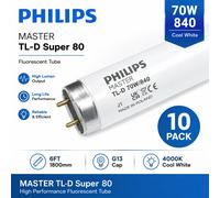 Philips MASTER TL-D 70W/840 6ft T8 Fluorescent Tubes 4000K G13 Pack of 10