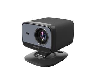 Philips NeoPix 450 Smart Full HD compact LED projector with a 180-degree rotating stand and a Google TV streaming device