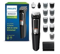 Philips Norelco Multigroom Series 3000, All-in-One Trimmer and Hair Clipper, 15-Piece Men's Grooming Kit for Beard, Face, Nose, and Ear, No Blade Oil Needed, Storage Pouch, Model MG3770/40