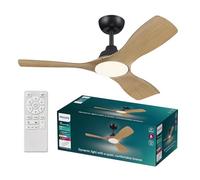 Philips Olas Ceiling Fan, 3 Blades, 24W LED Light, DC Motor, Color Temperature Range (3000K-4300K-6500K) with Dimmable Function, Remote Included, 42", black and wood