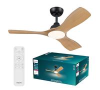 Philips Olas Ceiling Fan with LED Light, 3 Blades, 107 cm Diameter, 2650 Lumens, Tunable White Light from 3000 K to 6500 K, Dimmable to 5%, Remote Control Included, Black/Wood