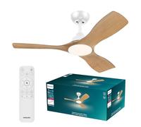 Philips Olas Ceiling Fan with LED Light, 3 Blades, 107 cm Diameter, 2650 Lumens, Tunable White Light from 3000 K to 6500 K, Dimmable to 5%, Remote Control Included, White/Wood