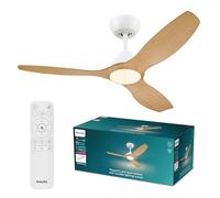 Philips Olas Ceiling Fan with LED Light, 3 Blades, 132 cm Diameter, 2650 Lumens, Tunable White Light from 3000 K to 6500 K, Dimmable to 5%, Remote Control Included, White/Wood