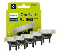 Philips OneBlade Authentic 5x 360 Blade Replacements - Fits ALL OneBlade handles - Durable Stainless Steel- 20- month supply, Model QP450/50