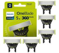 Philips OneBlade Authentic 5x 360 Blade Replacements - Fits ALL OneBlade handles - Durable Stainless Steel- 20- month supply, Model QP450/50