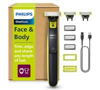 Philips OneBlade 360 Hybrid Face + Body, Electric Shaver, Beard Trimmer and Body Groomer, with 360 Blade Technology, 3X 360 Blade for Face, 3X Stubble Comb (1,3,5mm), 1x Body Kit, Model QP2824/31