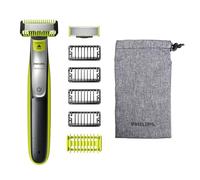 Philips OneBlade Hybrid Body and Face Stubble Trimmer with 4 x Lengths, 1 Extra Blade and Travel Pouch, Amazon Exclusive (UK 2-Pin Bathroom Plug) - QP2630/30, Lime Green, Charcoal Grey