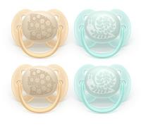 Philips Avent Ultra Soft Soothers - Orthodontic Design, for Babies 0-6 Months, Flexible Shield, Silicone Symmetrical Teat, BPA-Free, 2 Sterilizing Cases, 4 Pack, SCF091/49