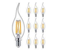 PHILIPS Pack of 10 x Classic Filament Candle 4.5W (40W Replacement) BA35 LED, Dim Tone 2200K - 2700K, E14 Small Edison Screw, CRI 90, Clear Lamp (10)