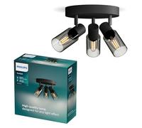 PHILIPS Palms Spot 3-Head on Round plale, E14 not Included, Black, IP20
