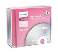 PHILIPS - 4x Speed DVD-RW Blank DVDs - Jewel Case 5 Pack