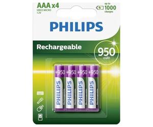 Philips R03B4A95/10 Rechargeable Batteries AAA 950 mAh 1.2 V Pack of 4 in Blister Packaging