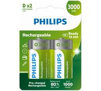 Philips Rechargeable D Size 3000 mAh Batteries 1.2v LR20 HR20 MONO NiMH Radio x6