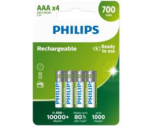 Philips Rechargeable Batteries NiMH 170mAh-3000mAh AA AAA C D 9V Ready To Use