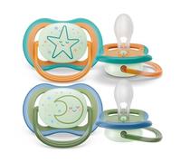 Philips SCF376/23 Avent Ultra Air Night-time Soothers, Light, Breathable Soothers for Babies Aged 18 Months Plus, BPA-Free, with Glow-in-The-Dark Button, 2 Pack