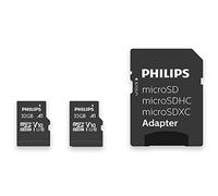 Philips SDHC Card 2-Pack 32GB + SD Adapter UHS-I U1 Reads up to 80MB/s A1 Fast App Performance V10 for Smartphones, Tablet PC, Card Reader 2 x 32GB