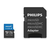 Philips SDXC Card 512GB + SD Adapter UHS-I U3 Reads up to 100MB/s A1 Fast App Performance V30 Memory Card for Smartphones, Tablet PC, Card Reader