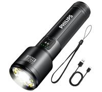 Philips SFL2154 Rechargeable EDC Tactical Flashlight, 3500 High Lumens Aluminium Portable Pocket Light with 15 Modes, Triple Light Sources for Outdoor, Emergency and Work Applications (Black)
