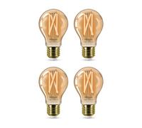 Philips Smart LED Filament A60 E27 Bulb, Amber, Tunable White, 4 Pack | 640 Lumens, 50 W Equivalent, Vintage Golden Glow, Extra-Warm to Cool White, Dimmable, App & Voice Control, Connected by WiZ