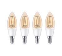 Philips Smart LED Filament C35 Candle E14, Clear, Tunable White, 4 Pack | 470 Lumens, 40 W Equivalent, Vintage Style, Warm to Cool White, Low Dimming to 1%, App & Voice Control, Connected by WiZ