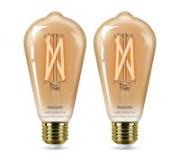 Philips Smart LED Filament ST64 E27 Bulb, Amber, Tunable White, 2 Pack | 640 Lumens, 50 W Equivalent, Vintage Golden Glow, Extra-Warm to Cool White, Dimmable, App & Voice Control, Connected by WiZ