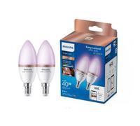 Philips Smart Light Bulb LED Candle Frosted Screw E14 Full Colour & Warm/Cool Spectrum 40W 2pcs