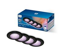 Philips Smart Lighting GU10 Kit, 4 Pack, Tunable White and Color, Total Solution, Tiltable Head, Dimmable, App Controls, Voice Controls, Black