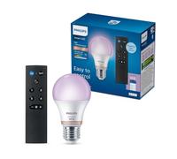 Philips Smart Lighting, LED RGB A60 Light Bulb with Remote | Colour and Tunable White Light 2200-6500 K, E27 Base, 806 Lm, Low Dimming, Bluetooth App Controlled, With Remote, Smart Home
