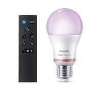 Philips Smart Lighting, Smart LED RGB A60 Bulb with Remote, E27 Base, 806 lm, Color and Tunable White Light 2200-6500 K, Low Dimming, Connected by WiZ, Alexa, Google Home, Apple Home