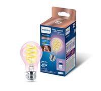 Philips Smart Lighting, Smart LED RGB Filament A60 Bulb, E27 Base, 470 lm, Color and Tunable White Light 2200-6500 K, Low Dimming, Connected by WiZ, Alexa, Google Home, Apple Home