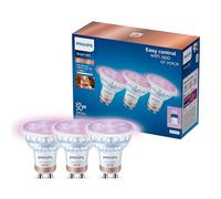 Philips Smart Lighting, Smart LED RGB GU10 Glass Bulb, 3 Pack, 345 lm, Color and Tunable White Light 2200-6500 K, Low Dimming, Connected by WiZ, Alexa, Google Home, Apple Home