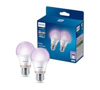 Philips Smart Lighting Smart Light Bulb, A60, E27, RGB, 2-Pack | Color and Tunable White Light 2200-6500 K, Smart LED, 806 lm, Low Dimming, Connected by WiZ, Smart Home